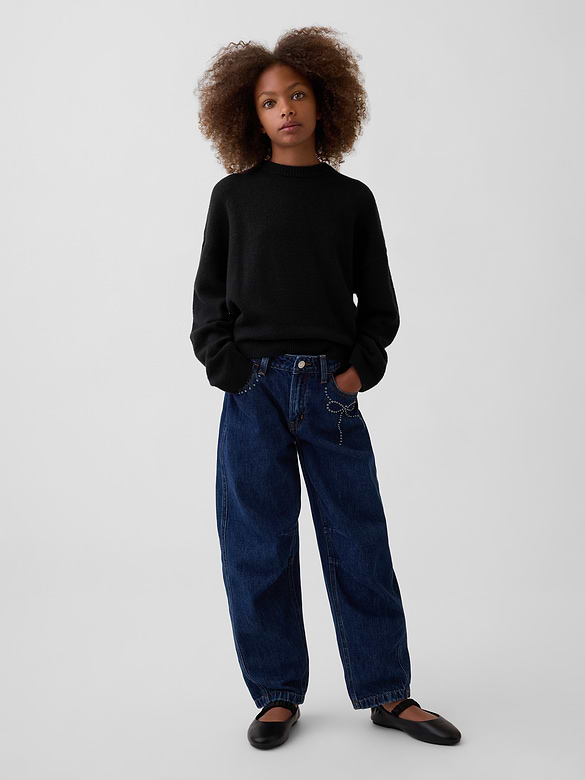 Kids High Rise Bow Barrel Jeans