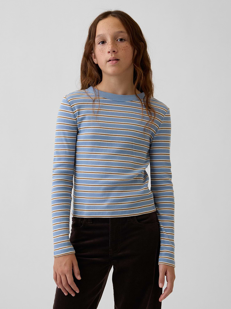 Image 1 of 4, Soft ribbed cotton T-shirt., Crewneck., Long sleeves., Product #1181306