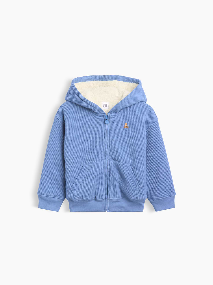Image 2 of 4, Baby & Toddler Sherpa-Lined Waffle Zip Hoodie