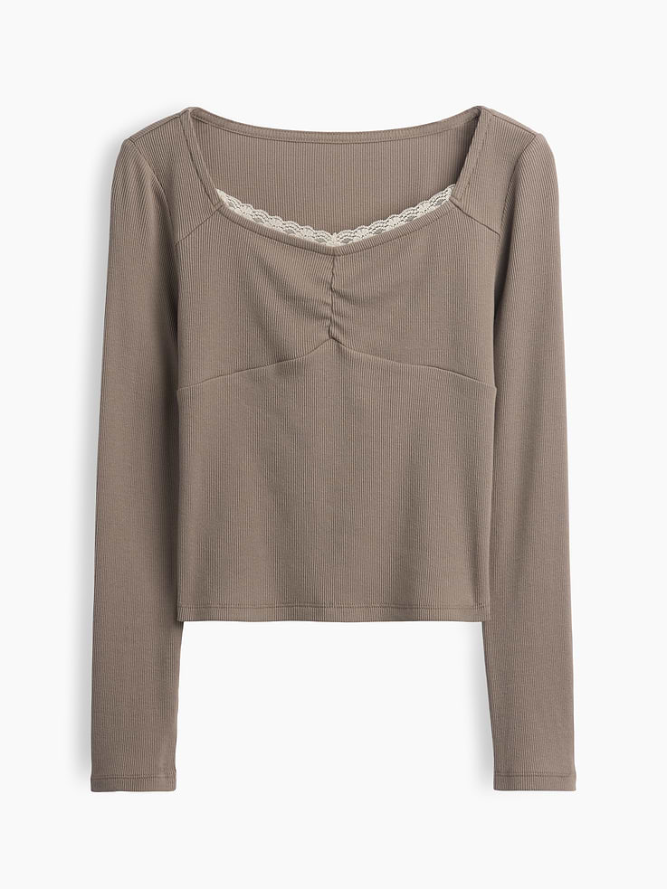 Image 2 of 5, Kids Lace-Trim Sweetheart Rib T-Shirt