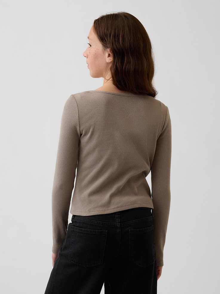 Image 3 of 5, Kids Lace-Trim Sweetheart Rib T-Shirt