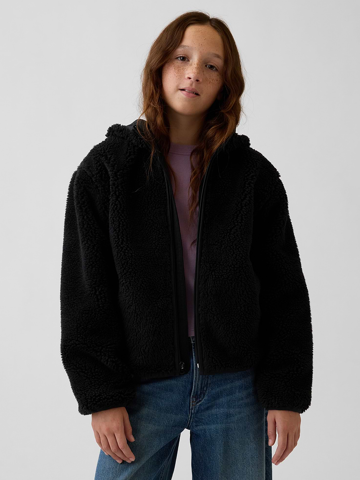 Image 2 of 6, Kids Sherpa Hooded Zip Jacket