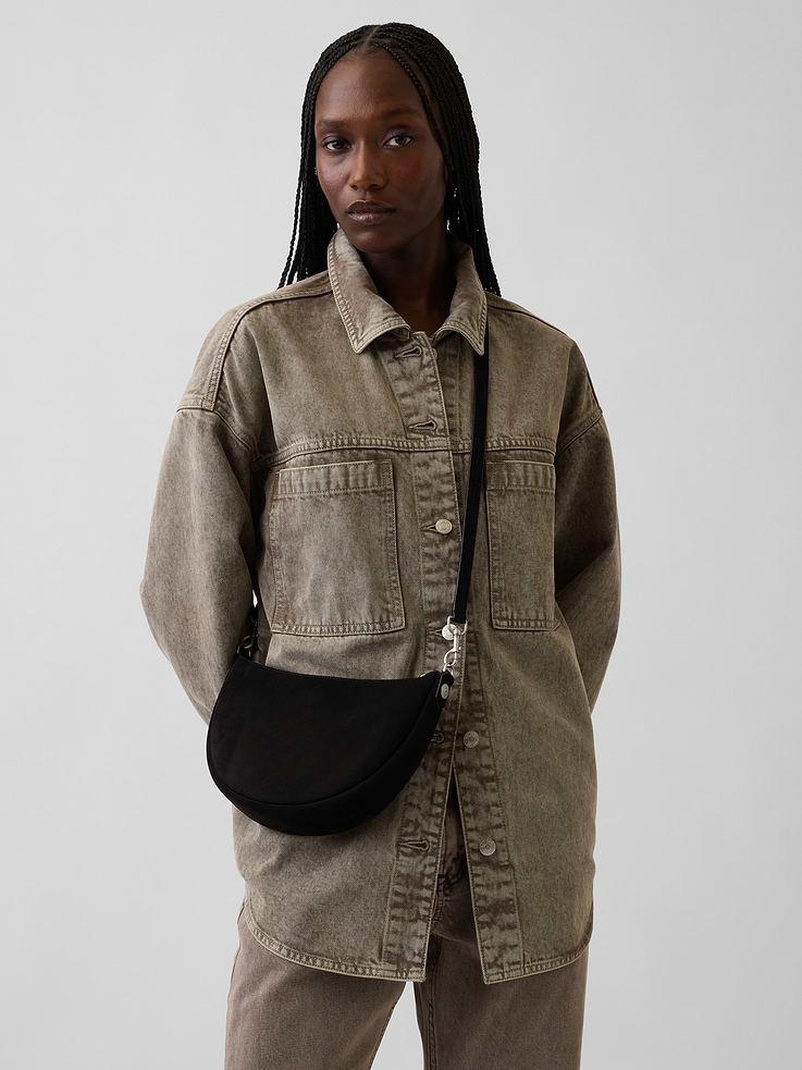 Image 2 of 5, Small Vegan Suede Crescent Crossbody