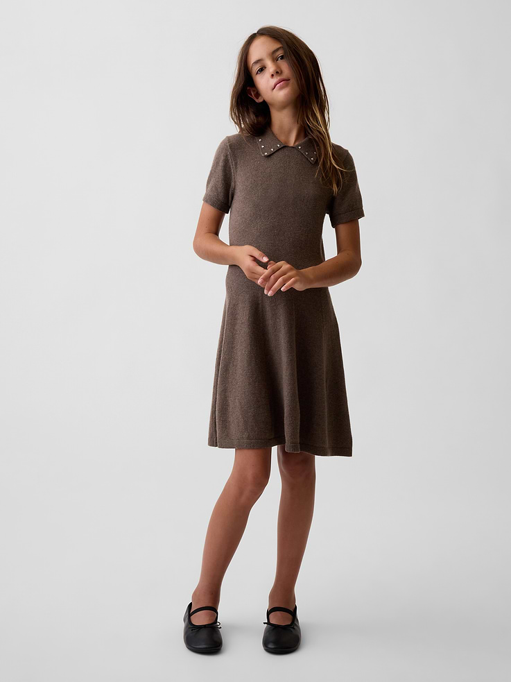 Image 1 of 5, Our bestselling fabric that feels cashmere-soft. Crafted in a midweight plush yarn. Refined with a special brushed technique. It's everyday luxury., Supersoft cotton-blend polo sweater dress., Point collar with fixed gem detailing., Short sleeves., Ribbed cuffs and hem., This product was made in a factory that invests in gender equity and women’s empowerment through RISE. Learn more at gapinc.com/equity ., Product #1189065