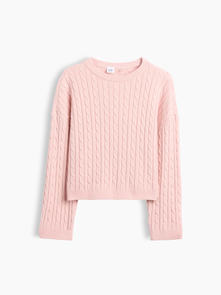 Image 2 of 5, CashSoft Cable-Knit Oversized Crew Sweater