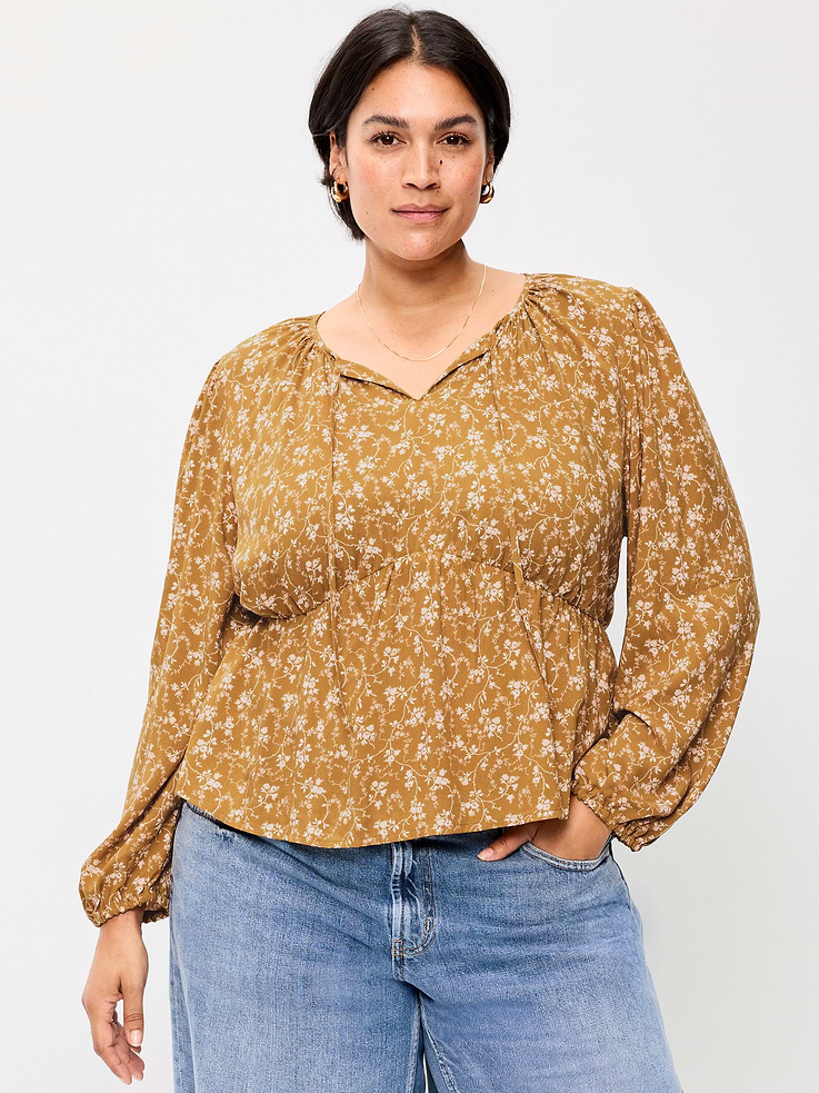 Image 7 of 9, Long-Sleeve Tie-Front Top