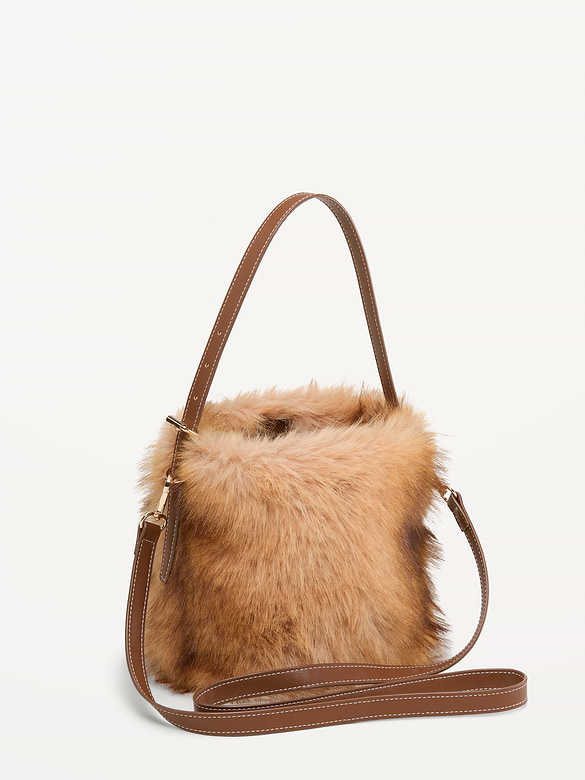 Small Preppy Faux-Fur Bucket Bag
