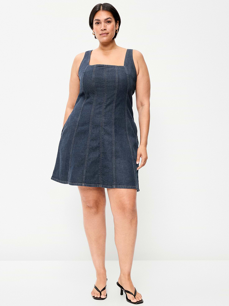 Image 8 of 9, Sleeveless Fit & Flare Denim Mini Dress