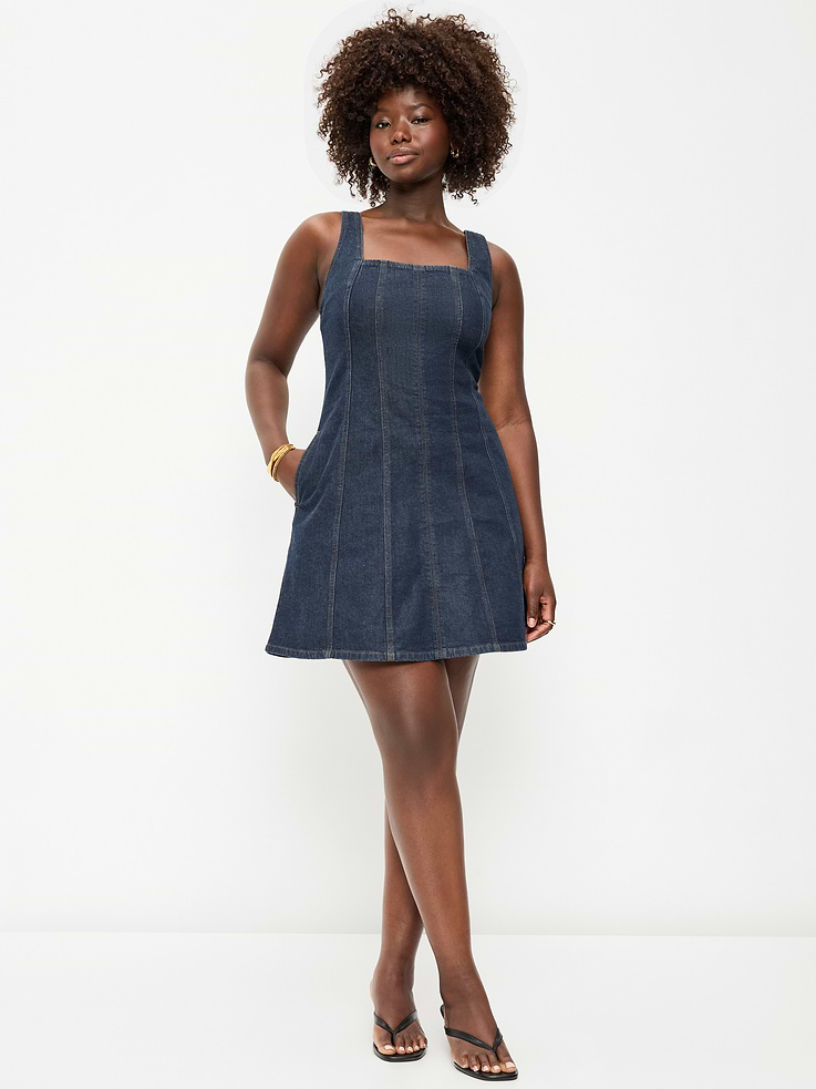 Image 6 of 9, Sleeveless Fit & Flare Denim Mini Dress