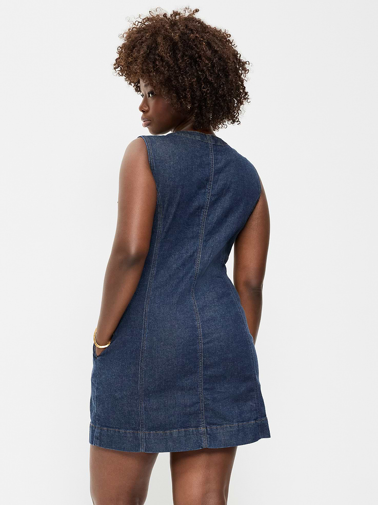 Image 8 of 10, Button-Down Fitted Denim Mini Dress