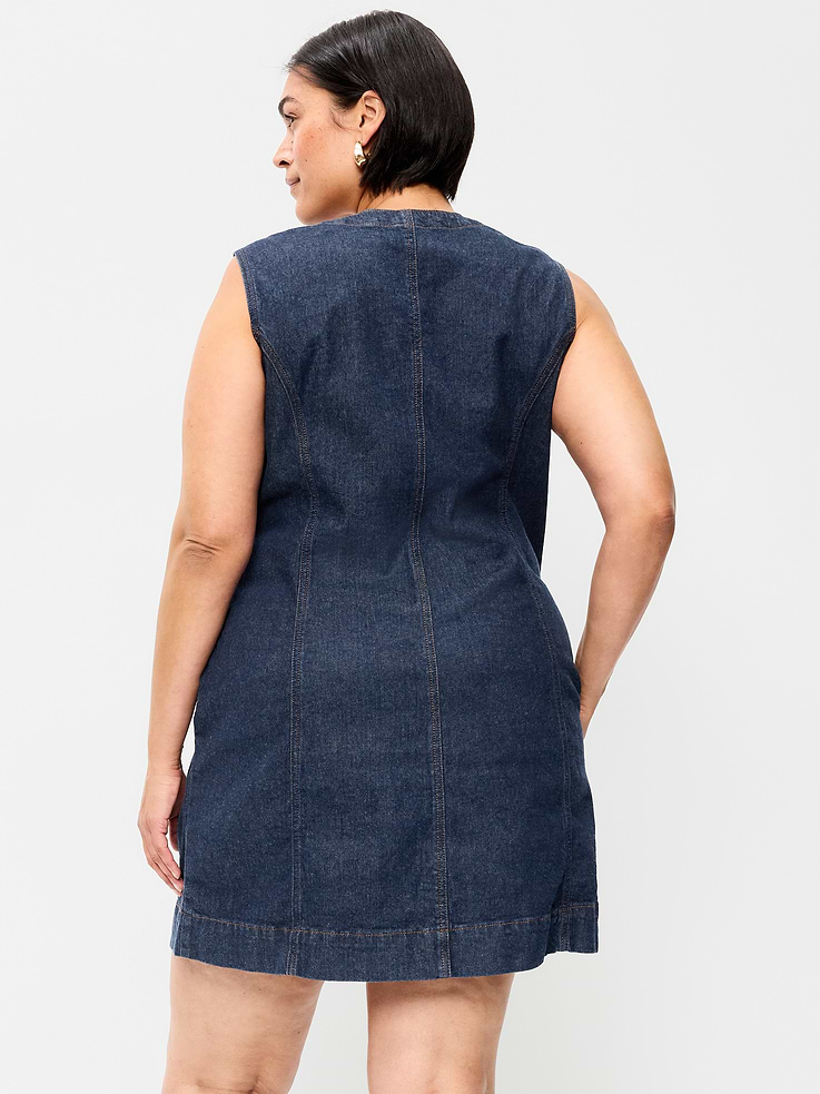 Image 10 of 10, Button-Down Fitted Denim Mini Dress