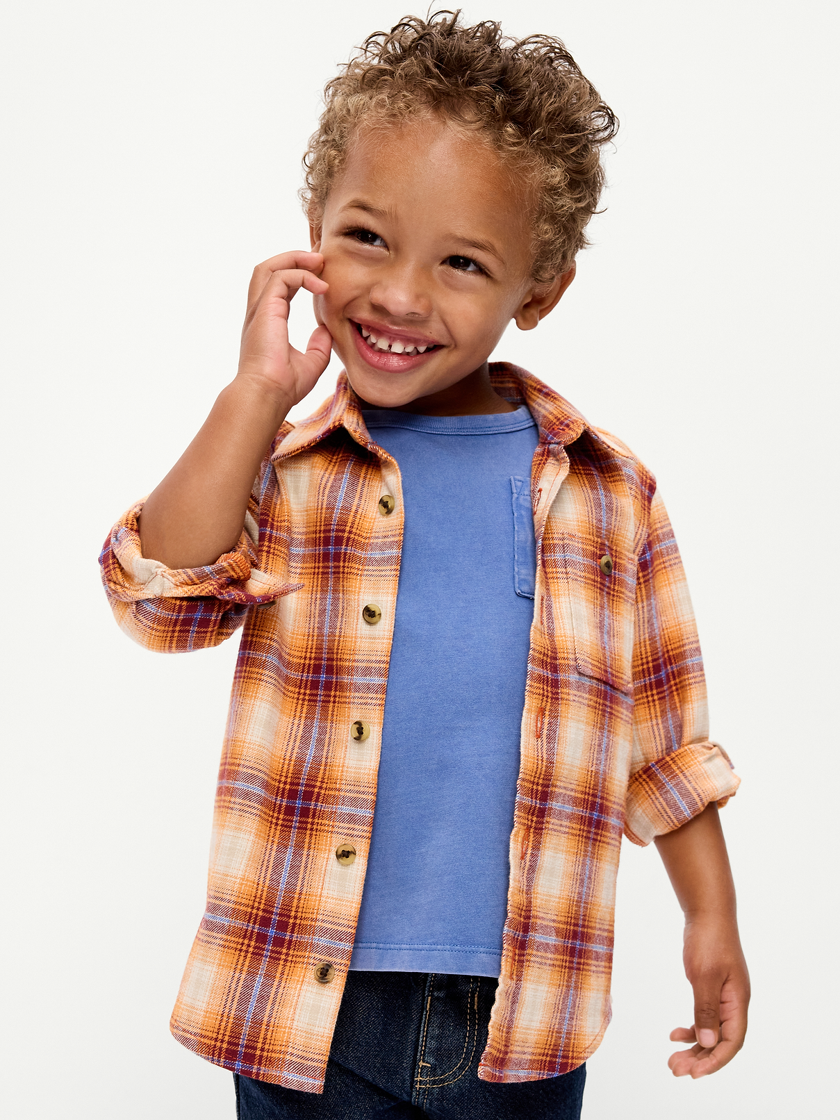 Image 1 of 2, spread collar, long sleeves, buttoned cuffs, patch pocket at chest, full length buttoned placket, all-over pattern, Product #908534