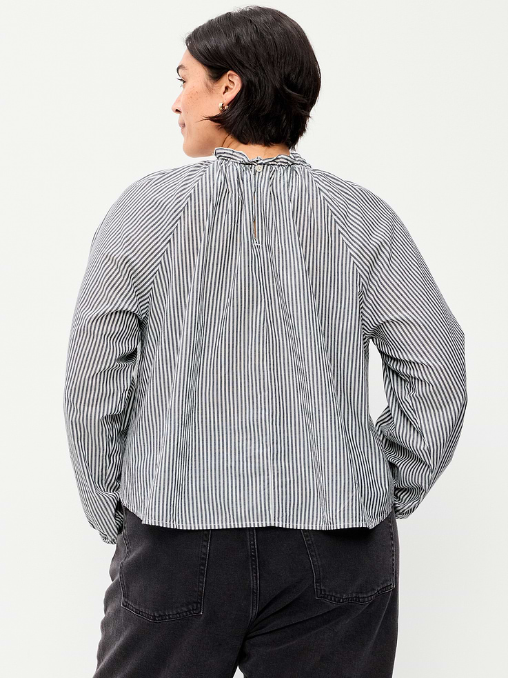 Image 5 of 6, Long-Sleeve Ruffle-Neck A-Line Top