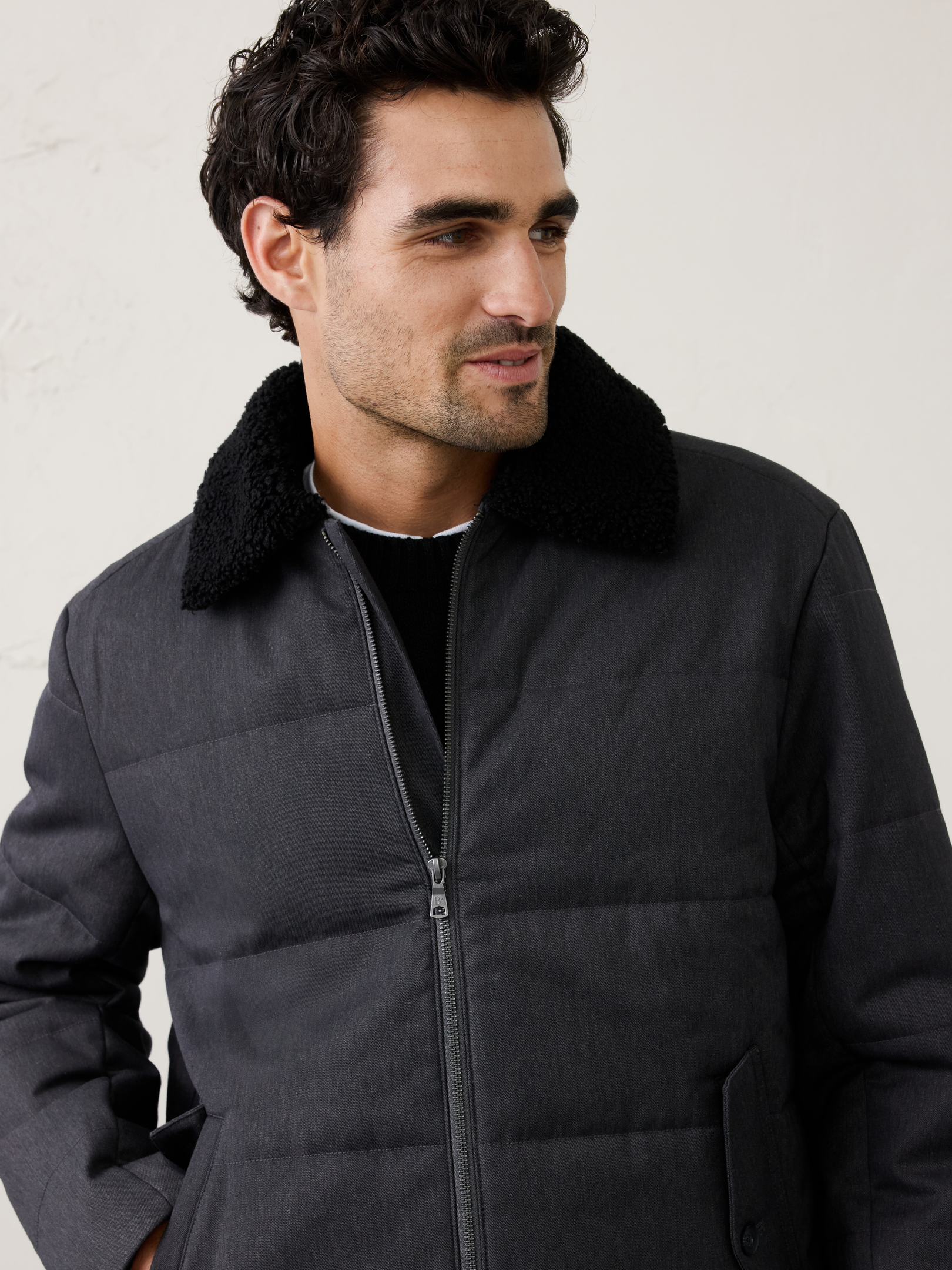 Image 3 of 3, Sherpa Collar Puffer Jacket