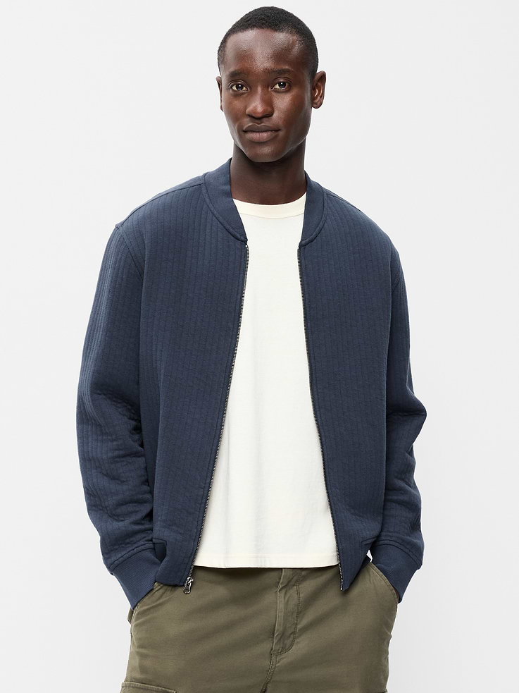 Image 1 of 4, rib-knit collar, long sleeves, rib-knit cuffs, full-length zipper, hand-warming pockets, Product #906139