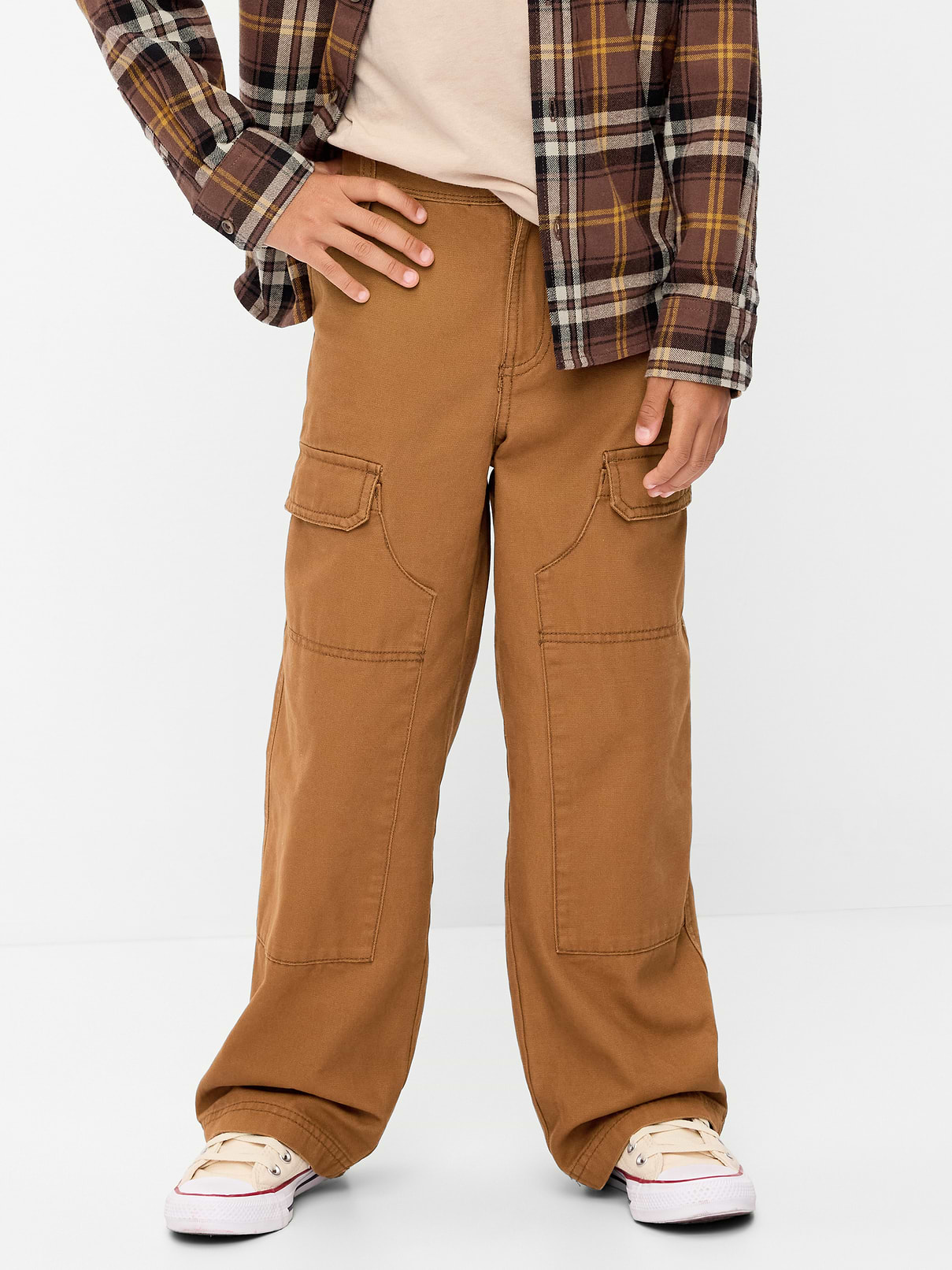 Image 1 of 4, interior adjustable waistband, regular button closure, zip fly, slanted side pockets, adhesive secure flap cargo pockets, patch pocket at back, Product #910255
