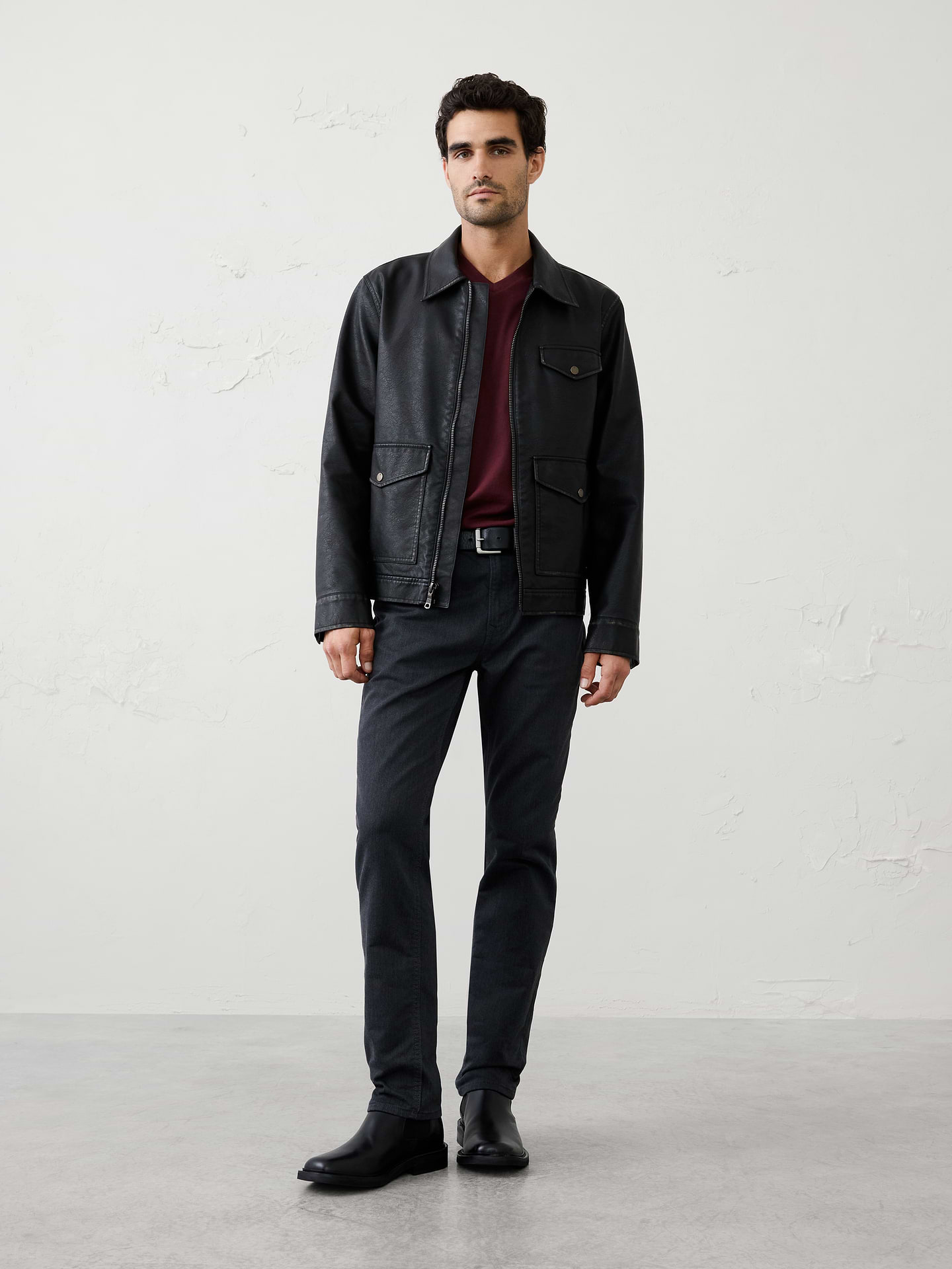 Image 3 of 8, Standard-Fit Premium Wash V-Neck Shirt