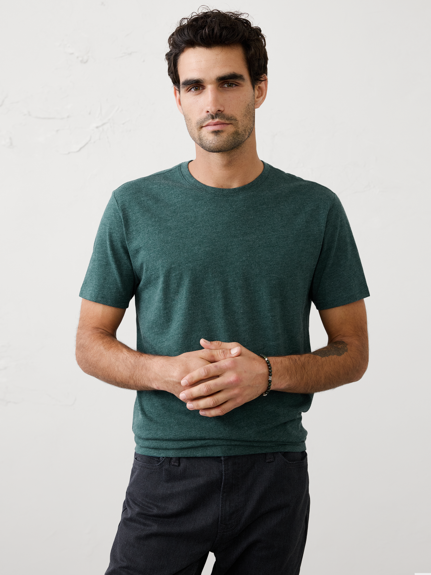Image 1 of 8, In efforts to lower our environmental impact, we consciously crafted this T-shirt using cotton and recycled fibers made from 6 post-consumer plastic bottles., Crew neck. Short sleeves., Straight hem., Made exclusively for Banana Republic Factory., Product #604917