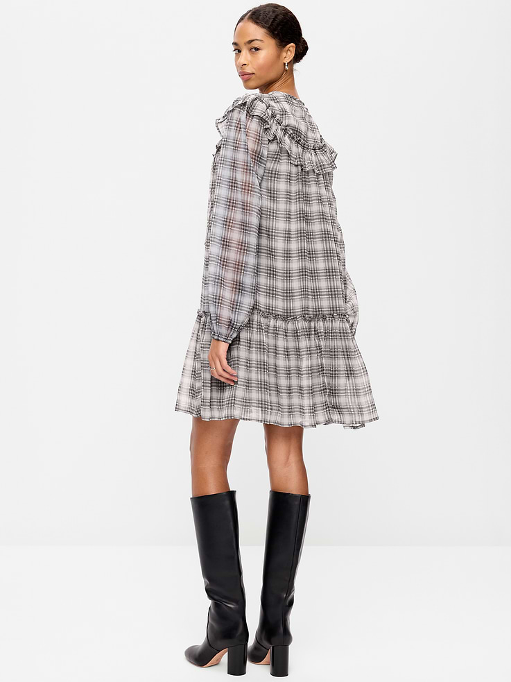 Image 2 of 9, Chiffon Ruffle Swing Mini Dress