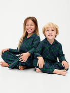 Image 1 of 3, notched collar, long sleeves, patch pocket at chest, full button front, matching pajama bottoms, elasticized waistband, Product #910047