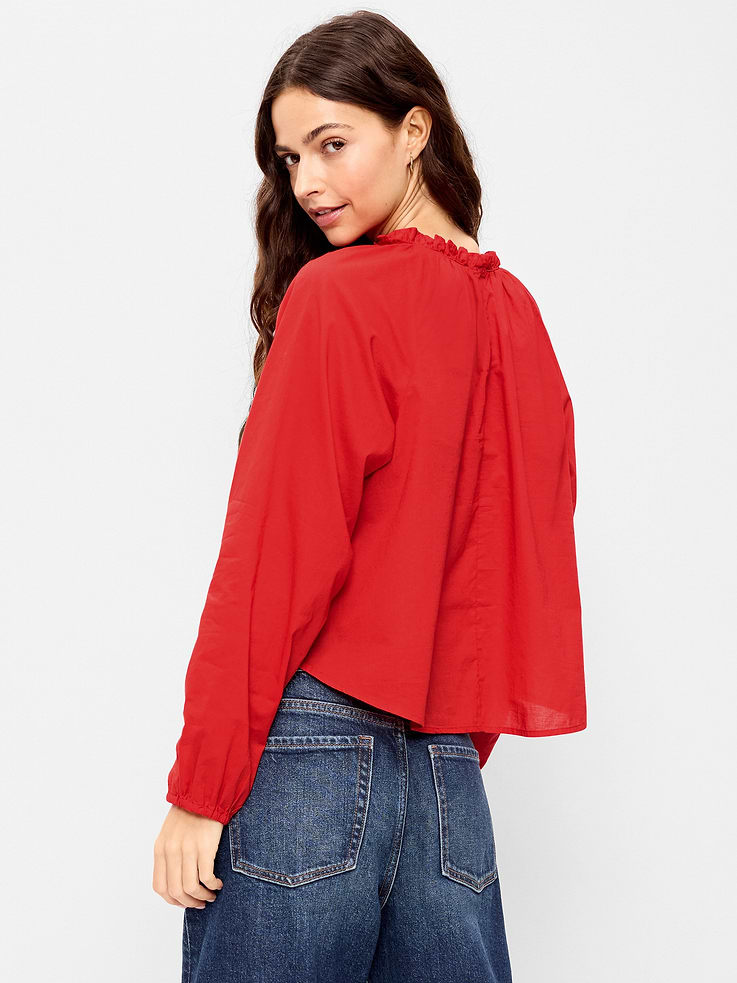 Image 2 of 7, Long-Sleeve Ruffle-Neck A-Line Top