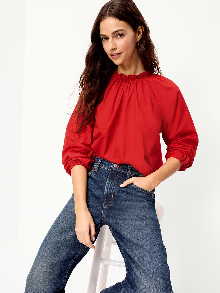 Image 3 of 7, Long-Sleeve Ruffle-Neck A-Line Top