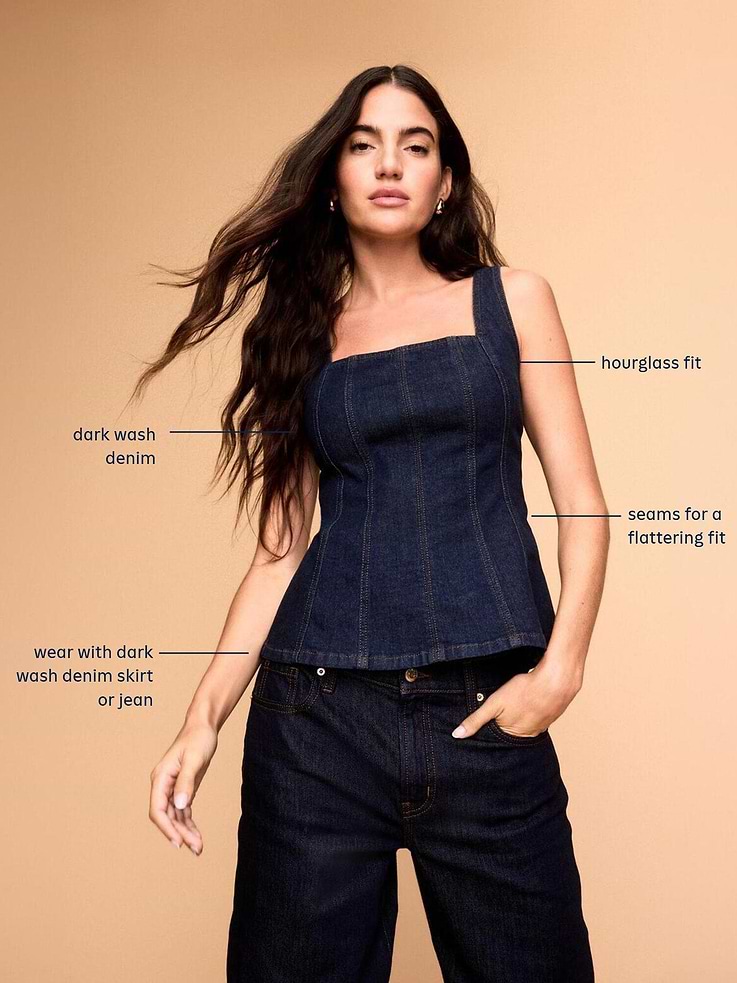 Image 5 of 8, Square-Neck Hourglass Denim Tank Top