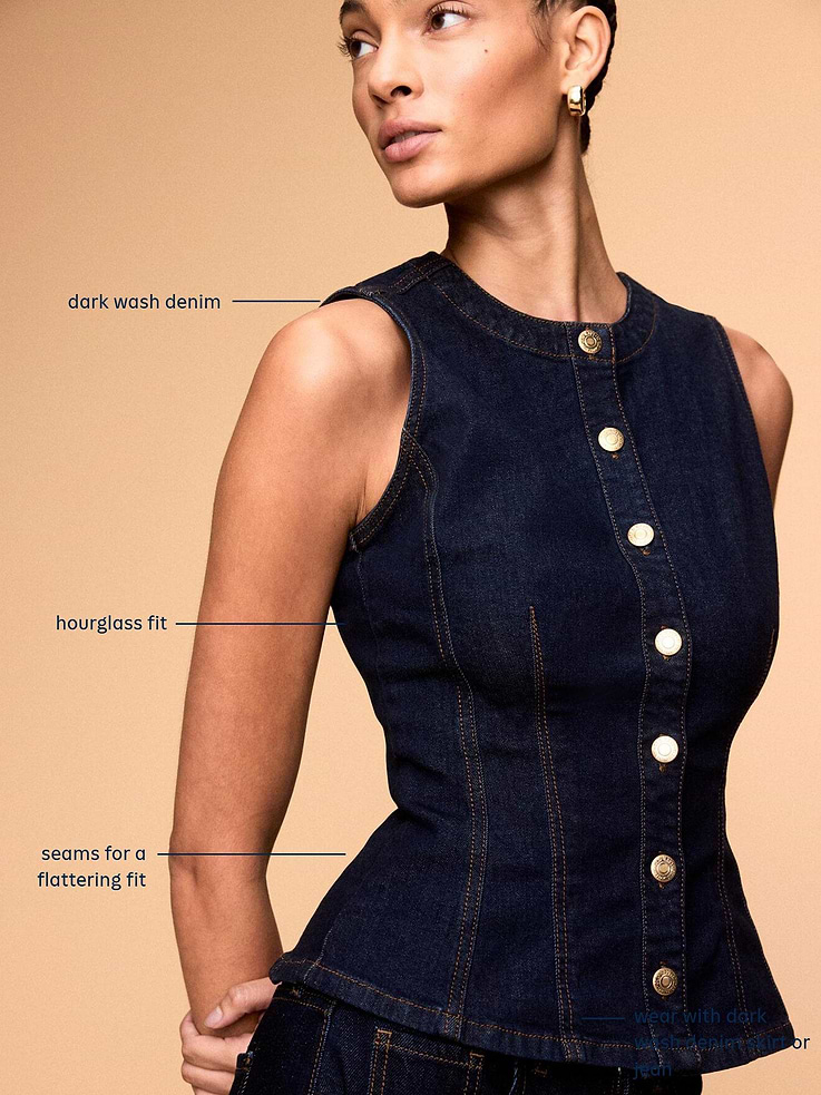 Image 5 of 9, Fitted Sleeveless Button-Front Top