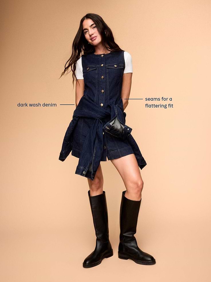 Image 5 of 10, Button-Down Fitted Denim Mini Dress