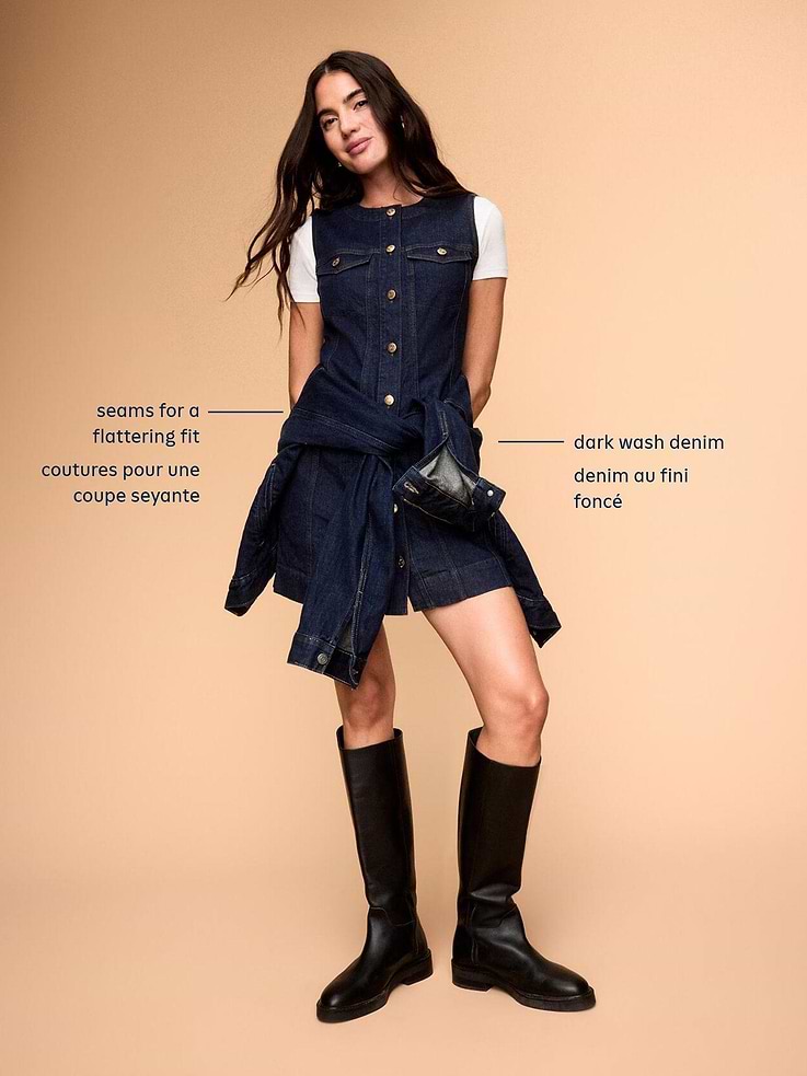 Image 5 of 10, Button-Down Fitted Denim Mini Dress