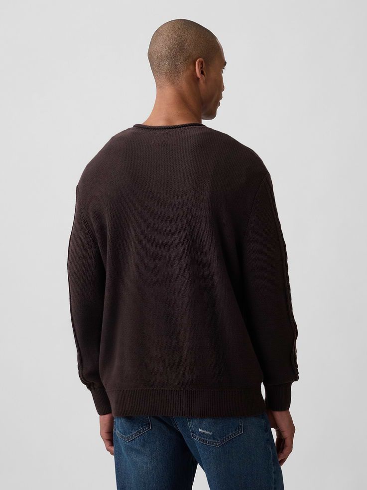 Image 2 of 5, 100% Cotton Relaxed Cable-Knit Crewneck Sweater