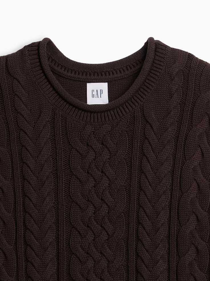 Image 4 of 5, 100% Cotton Relaxed Cable-Knit Crewneck Sweater