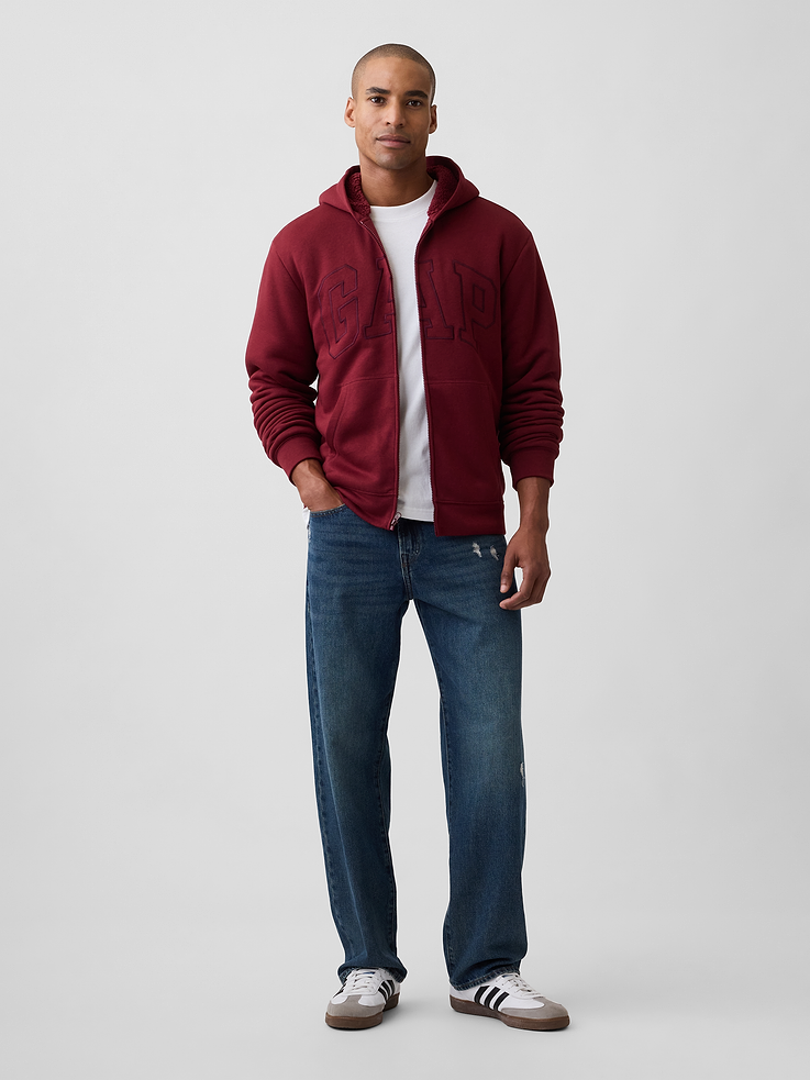 Image 3 of 4, Relaxed Gap Logo Sherpa-Lined Zip Hoodie