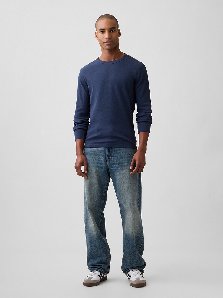 Image 3 of 5, Waffle-Knit Crewneck T-Shirt