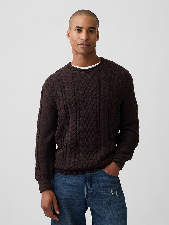 100% Cotton Relaxed Cable-Knit Crewneck Sweater