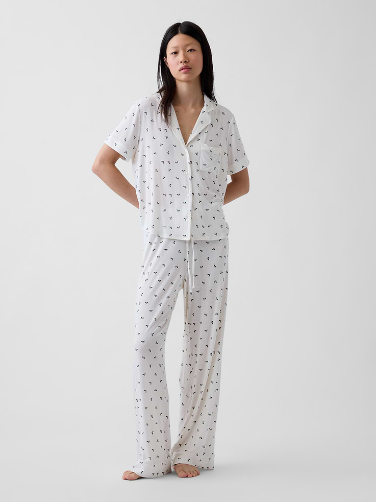 Image 1 of 6, The modal PJs of your dreams. Buttery soft. Naturally cool. With a little stretch. For sleeping, lounging, comfortably., Soft, stretch modal-blend pajama pants., Elasticized waist with drawcords., Piping detail at edges., Certain styles have an allover print., Shop matching PJs for all., Product #811981