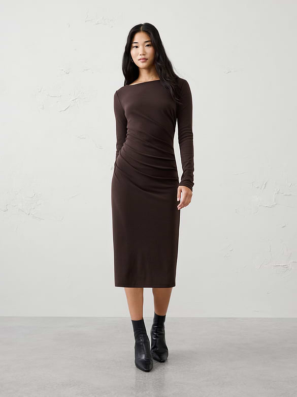 Cozy Rib Draped Midi Dress