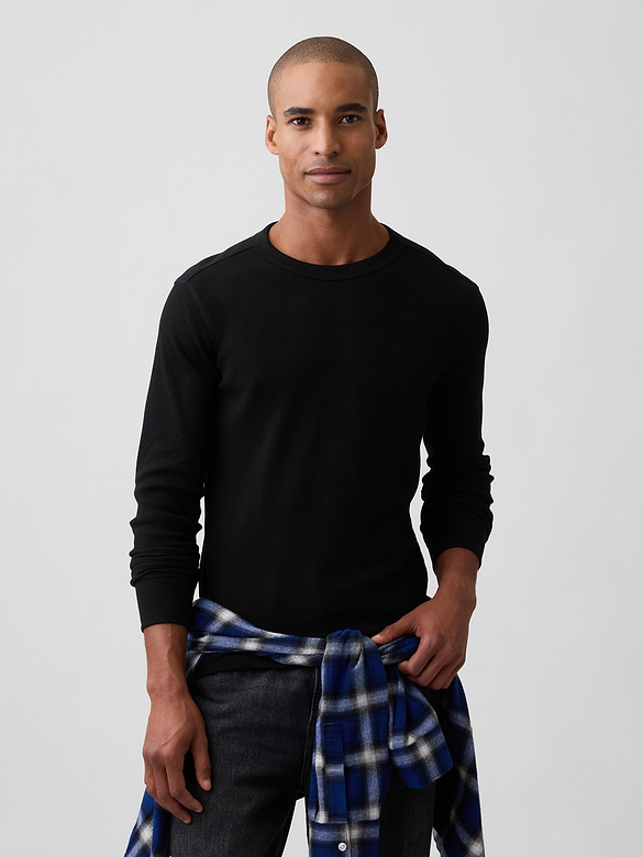 Waffle-Knit Crewneck T-Shirt