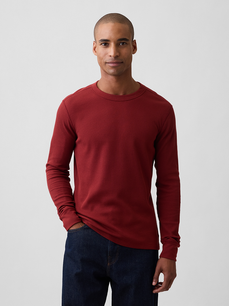 Image 1 of 5, Soft waffle knit., Long sleeves with banded cuffs., Crewneck., Select styles have allover print., Product #1180044