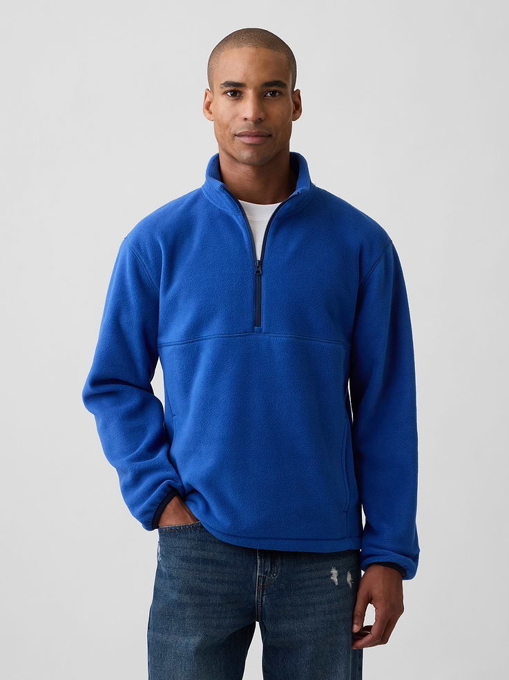 Image 1 of 4, Comfy polar fleece., Dropped shoulder, long sleeves with elasticized cuffs., Stand collar, half-zip front., On-seam pockets., Select styles have allover plaid., This product was made in a factory that invests in gender equity and women’s empowerment through RISE. Learn more at, Product #1186974
