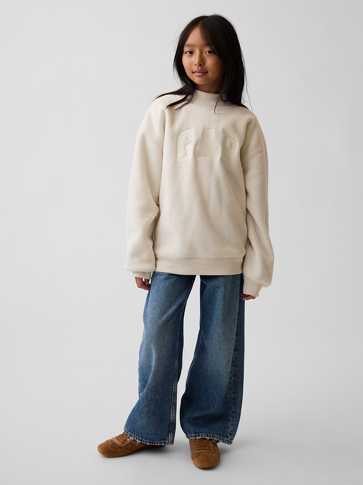 Image 2 of 6, Kids Sherpa Oversized Mockneck Logo Sweatshirt