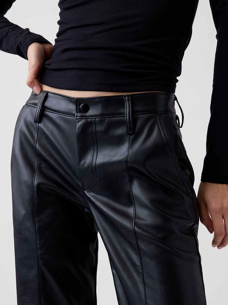 Image 5 of 6, Mid Rise Recycled Vegan Leather Relaxed Straight Pants