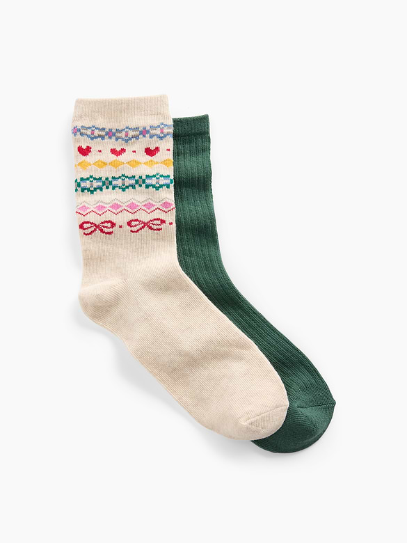 Kids Fair Isle & Rib Crew Socks (2-Pack)