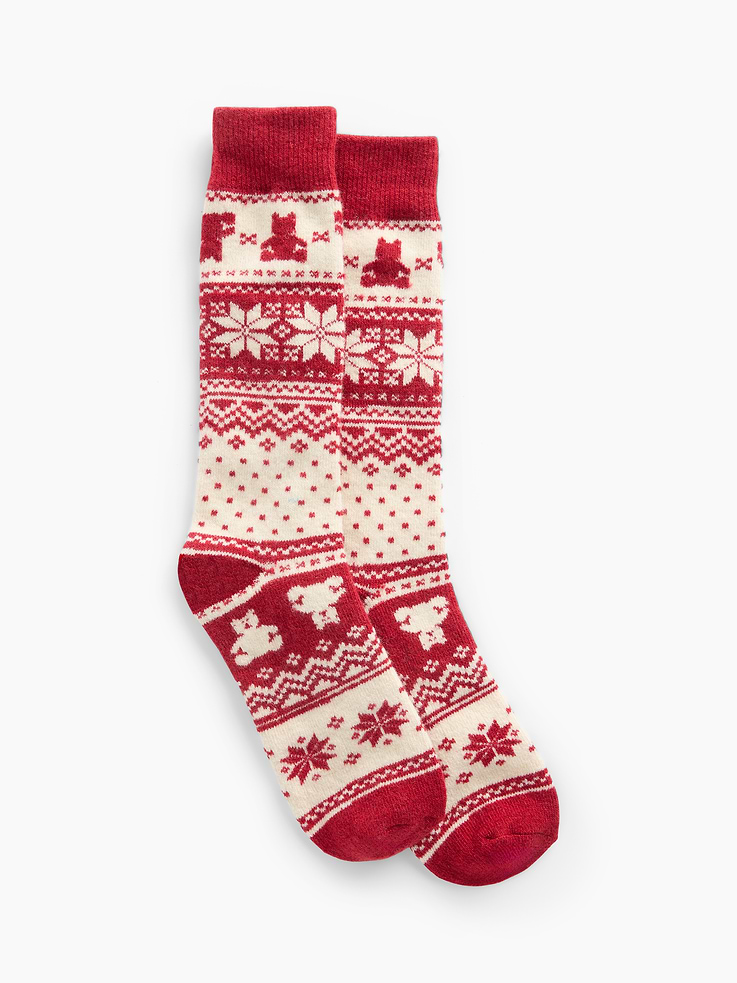 Image 1 of 2, Soft wool-blend crew socks., Ribbed top., Reinforced toe and heel., Brannan Bear Fair Isle design., This product was made in a factory that invests in gender equity and women’s empowerment through RISE. Learn more at gapinc.com/equity ., Product #1185713