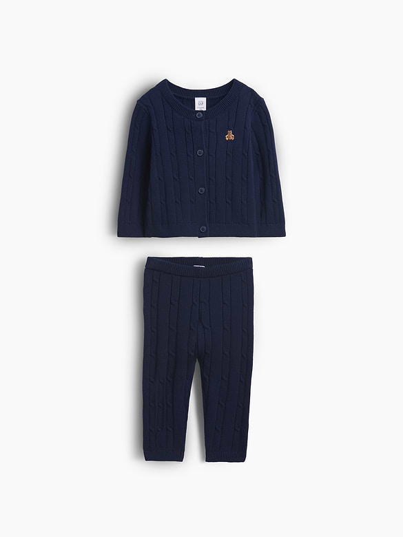Baby Cable-Knit Cardigan Sweater Outfit Set