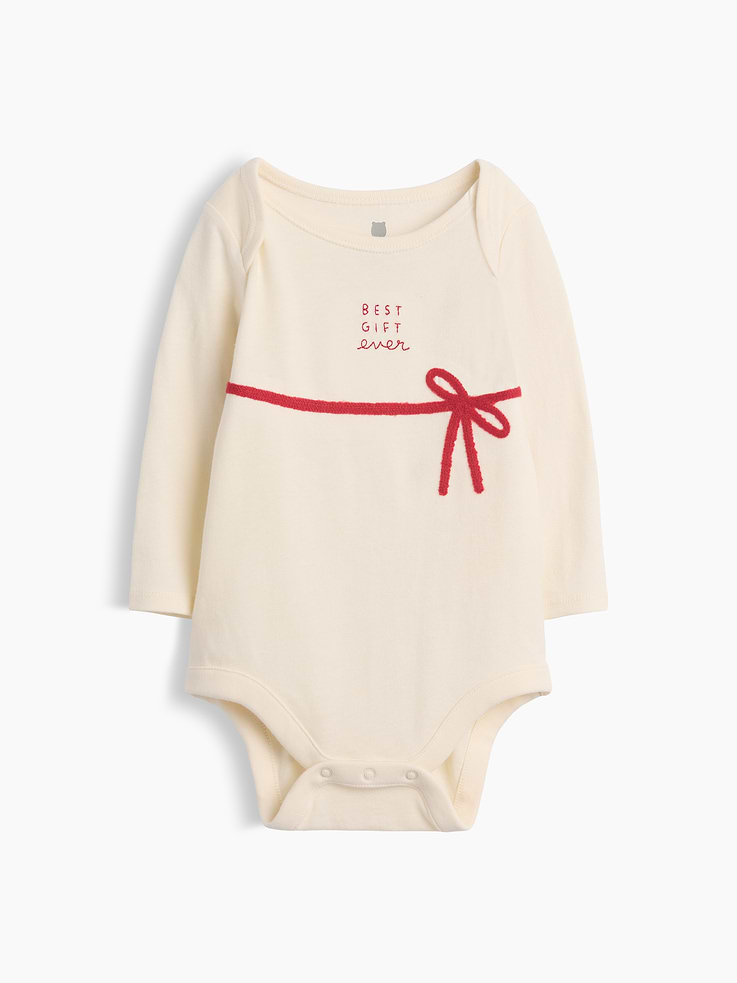 Image 1 of 3, From baby’s first outfit to all their first moments. Our favorite tiny essentials in supersoft, organically grown cotton., Soft cotton jersey graphic bodysuit., Long sleeves., Graphics at front., Snaps at inseam for easy dressing and diapering., Made with 100% organically grown cotton which is grown without the use of synthetic pesticides and fertilizers., This product was made in a factory that invests in gender equity and women’s empowerment through RISE. Learn more at gapinc.com/equity ., Product #1186041