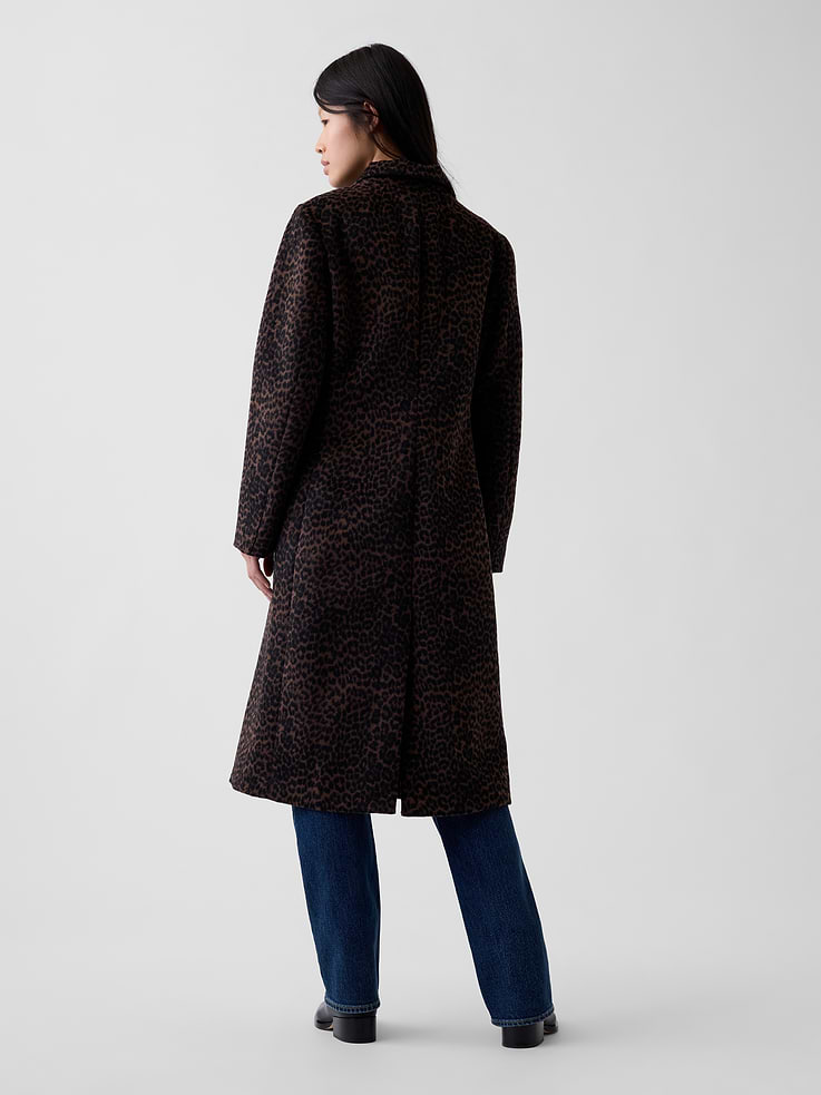 Image 3 of 7, Wool-Blend Leopard Coat