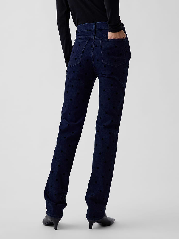 Image 4 of 6, High Rise Flocked Dot '90s Slim Straight Jeans