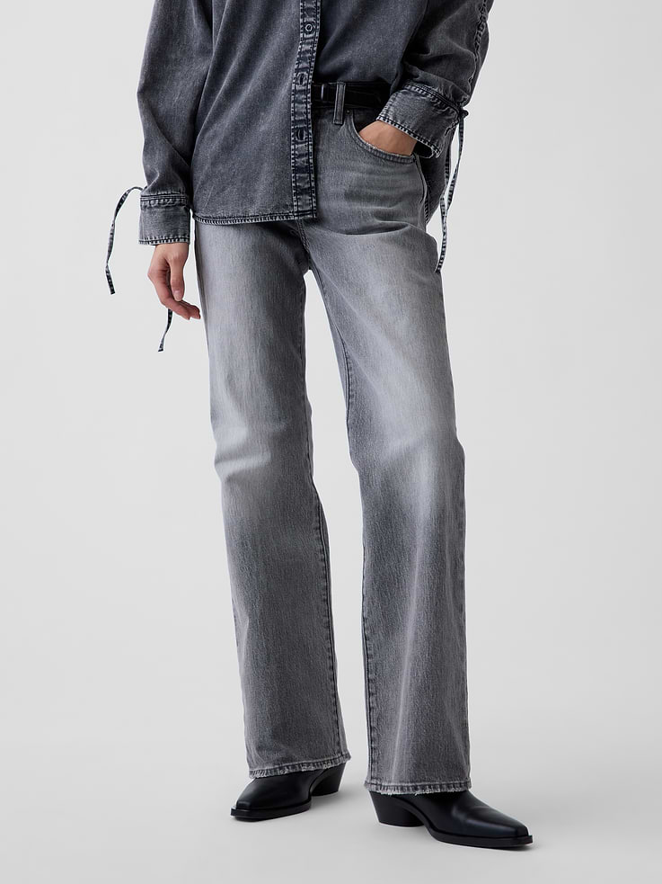 Image 2 of 6, Mid Rise Relaxed Flare Jeans