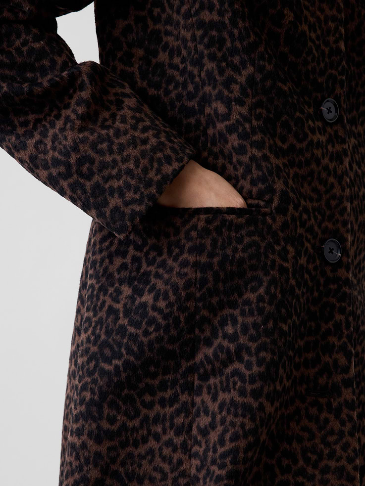 Image 6 of 7, Wool-Blend Leopard Coat
